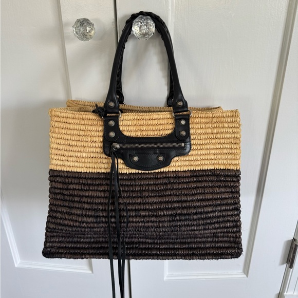 Balenciaga Straw Basket Bag with Leather Handles - Picture 1 of 9